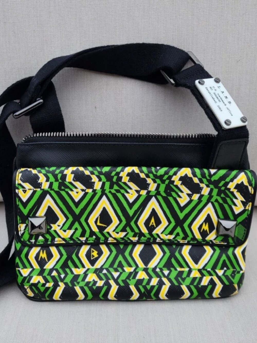 L.A.M.B. African Argyle Green Yellow Shoulder bag COLLECTIBLE!